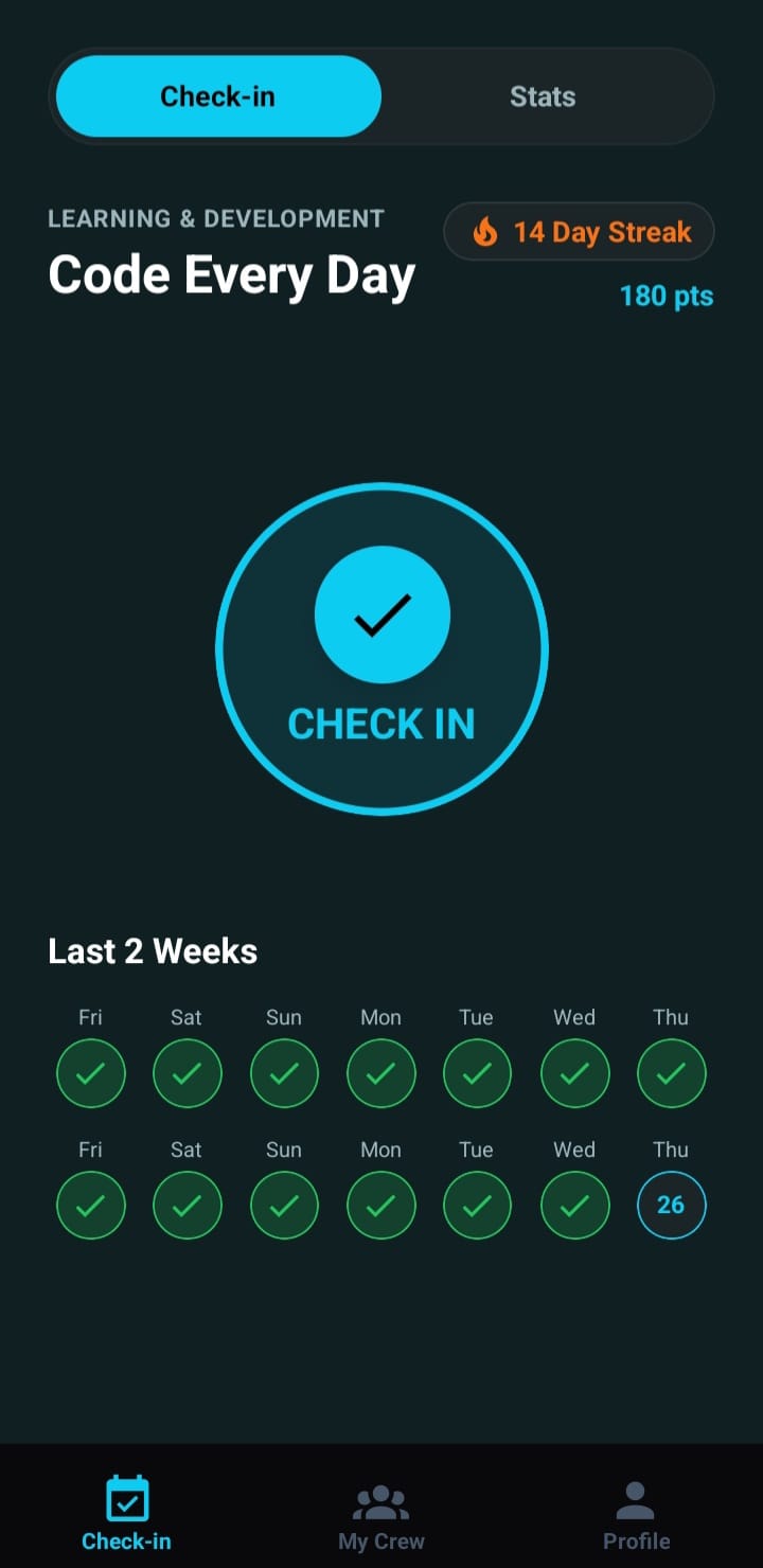 CommitCrew Check-in Screen